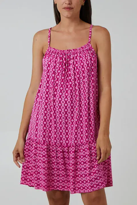CAMI STRAP MOSAIC TIERED DRESS