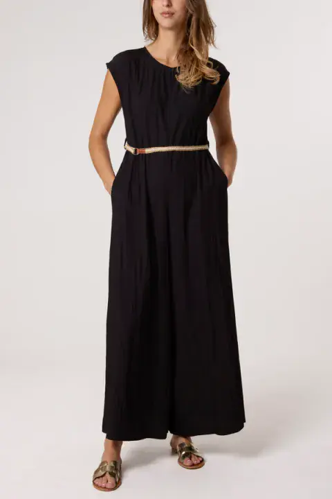 CAP SLEEVE WIDE LEG JUMPSUIT BLK