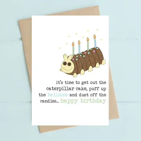 CATERPILLAR CAKE GREETING CARD