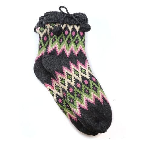 CHARCOAL MIX DIAMOND KNIT SLIPPER SOCKS