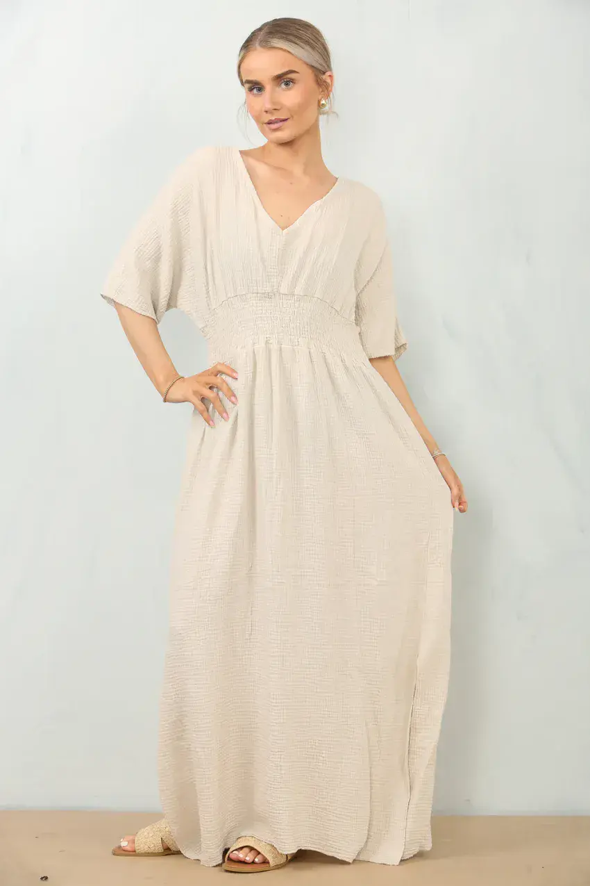 cheesecloth gathered sleeve maxi dress Me Em Cheesecloth Maxi Dress ME+EM Fit Flare Twist Cheesecloth Maxi Dress  Poppy Red Women's Cotton Cheesecloth Size US 12