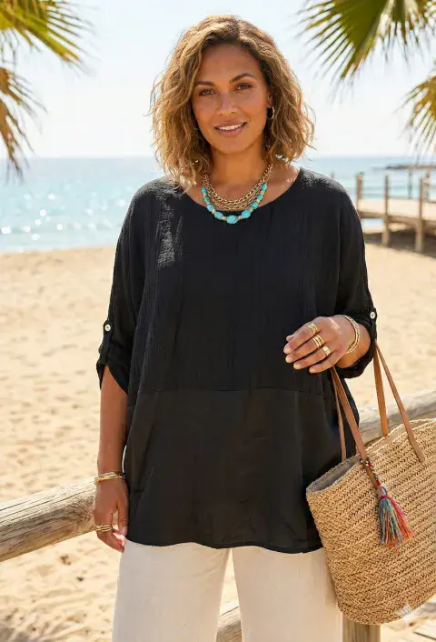 CHEESE CLOTH SATIN PANNEL OVERSIZED BLOUSE