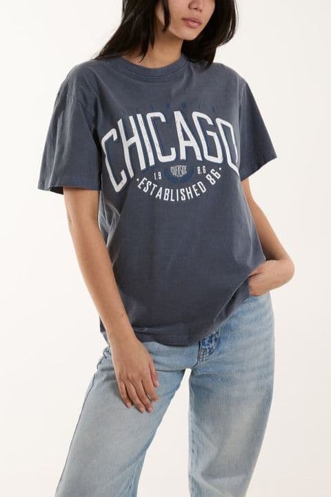 CHICAGO PRINT T-SHIRT DENIM BLUE / GREY