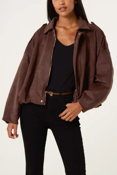 CHOCOLATE PUFF BALL SUEDE JACKET