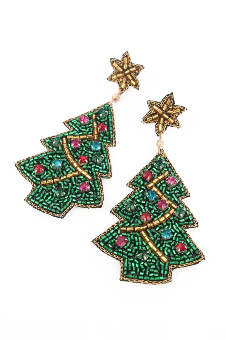 CHRISTMAS TREE EARRINGS WITH GOLD STARS