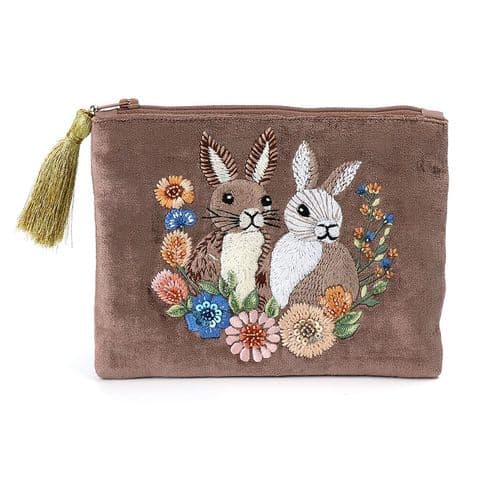 COCOA VELVET BUNNIES ZIP PURSE