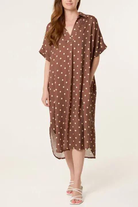COLLAR POLKA DOT MIDI DRESS