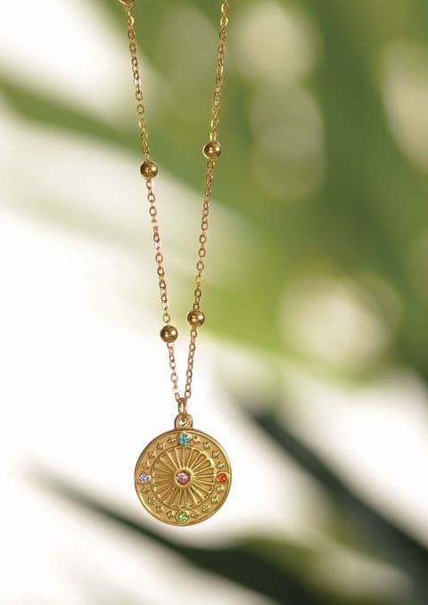COLOUR ME COMPASS NECKLACE IN GOLD