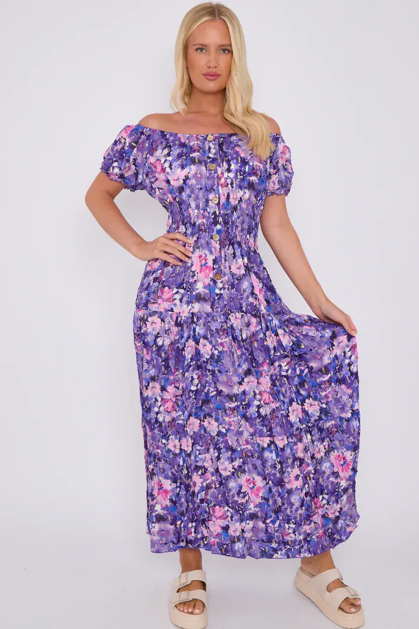 COLOURFUL PRINTED FLORAL BUTTON MAXI