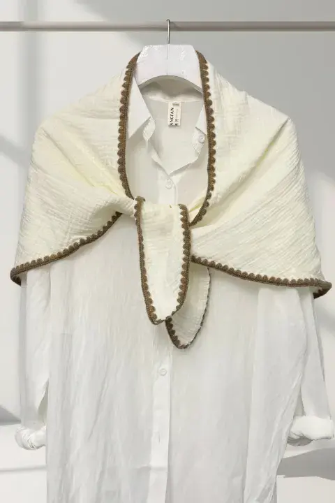 CONTRAST KNITTED EDGE PLAIN COTTON TRIANGLE SCARF