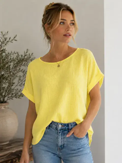 COTTON CHEESECLOTH TEXTURED RELAXED FIT TOP