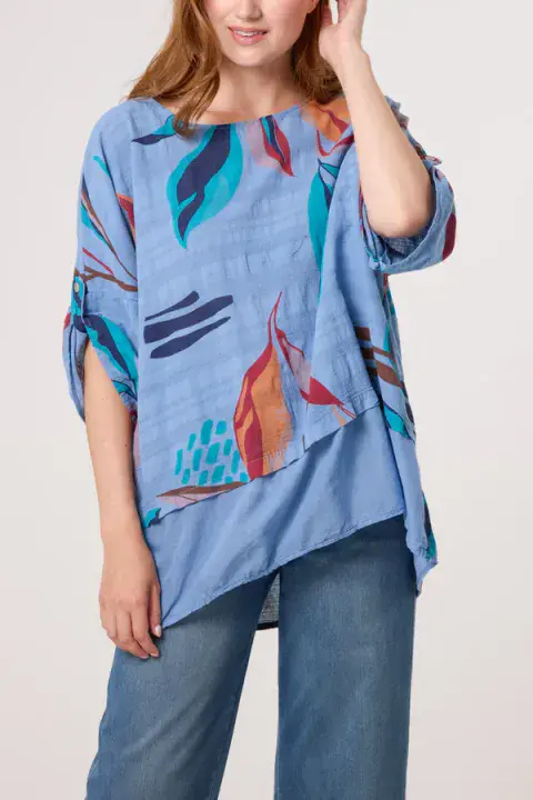 COTTON CONTRAST LEAVES PRINT TOP