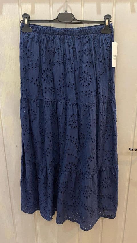 COTTON EMBROIDERED SKIRT NAVY