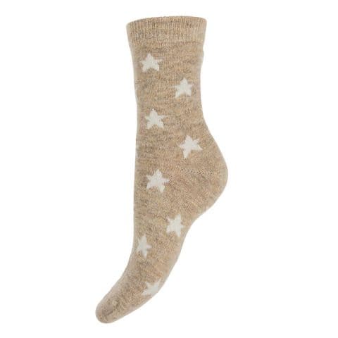 CREAM STARS WOOL SOCKS