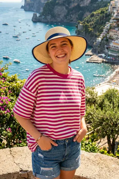 CREWNECK STRIPE T-SHIRT PINK