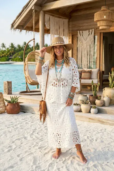 CROCHET FLORAL LACE MAXI SKIRT