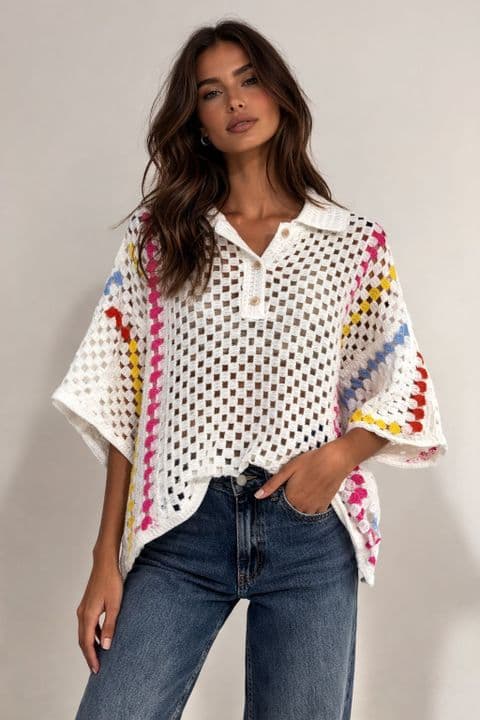 CROCHET STRIPE SHIRT TOP