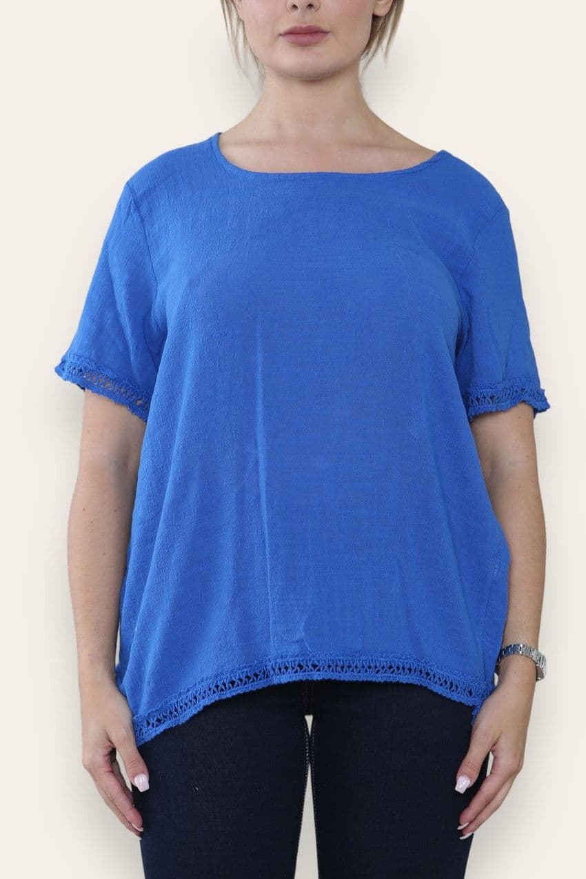 CROCHET TRIM DETAIL TOP ROYAL BLUE