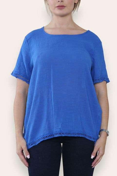 CROCHET TRIM DETAIL TOP ROYAL BLUE