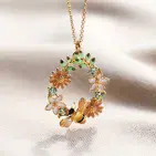 CRYSTAL FLOWER AND BUMBLEBEE TEAR DROP NECKLACE
