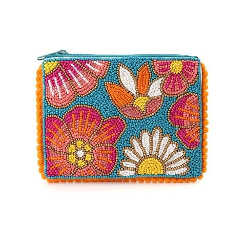 DAISY AND FLOWER BEADED SMALL PURSE
