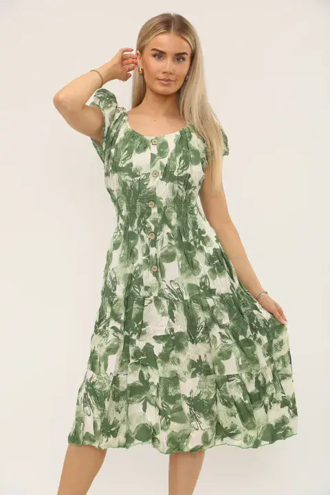 DAISY PRINTED BUTTON DETAIL DRESS