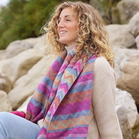 DEEP PINK AND OCHRE CHEVRON SCARF