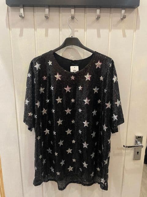 DIANA STAR SEQUIN TOP BLK/SILVER