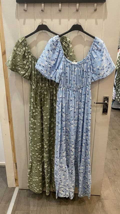 DITSY PUFF SLEEVE MIDI DRESS