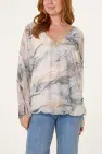 DOUBLE V NECK MESH BLOUSE