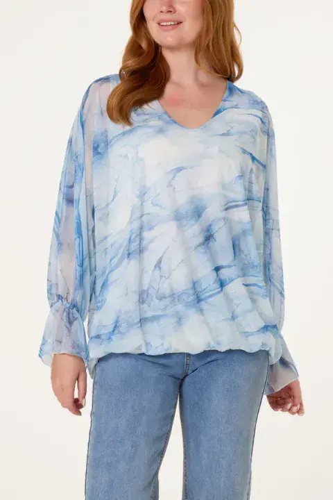 DOUBLE V NECK MESH BLOUSE