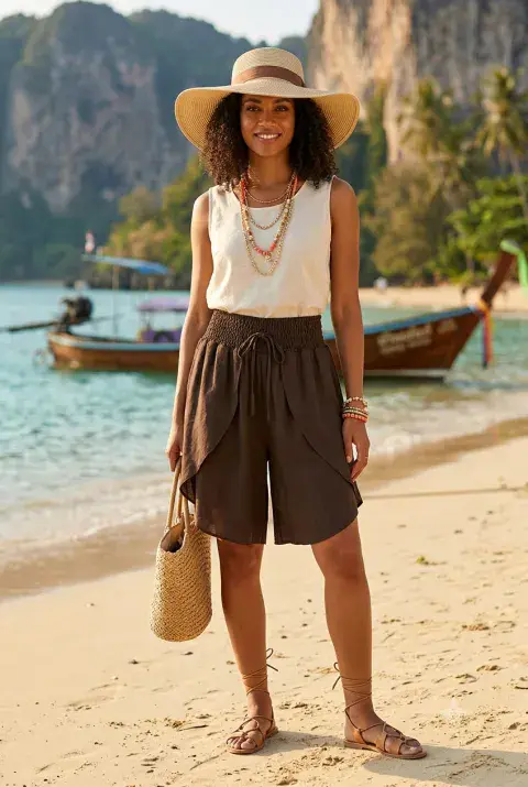 DRAWSTRING SPLIT SHORT CHOC