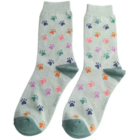 DUCK EGG MULTI PAW PRINT BAMBOO SOCKS