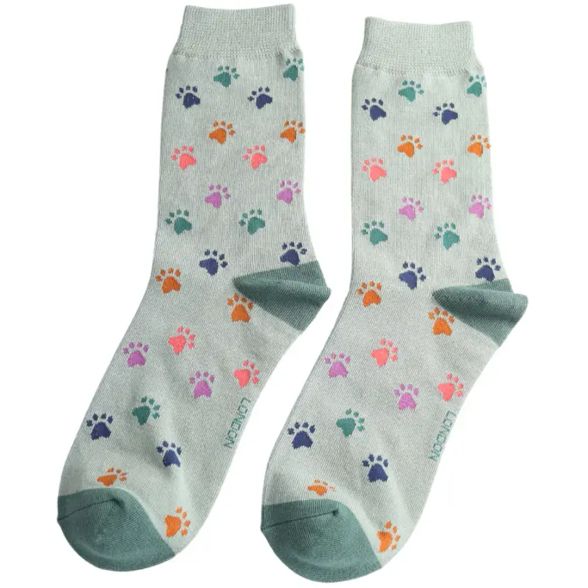 DUCK EGG MULTI PAW PRINT BAMBOO SOCKS