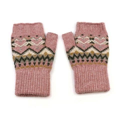 DUSKY PINK & GREEN FAIRISLE WRISTWARMERS