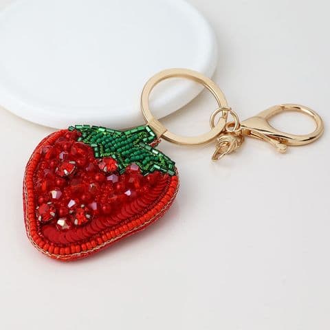 EMBELLISHED STRAWBERRY BAG CHARM-KEYRING