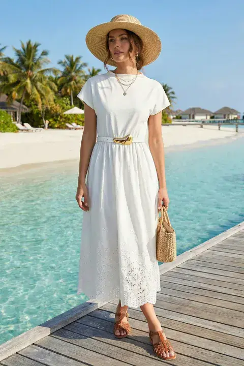 EMBROIDERED BELTED MAXI