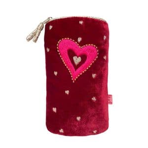 EMBROIDERED HEART GLASSES PURSE IN RED