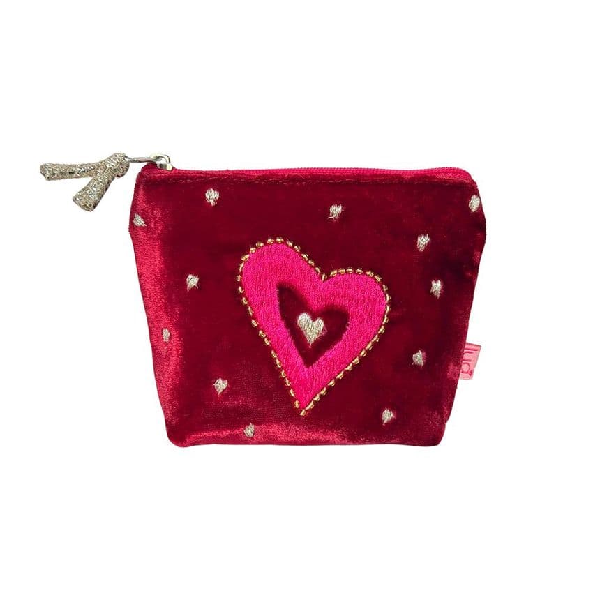EMBROIDERED HEART MINI PURSE IN RED