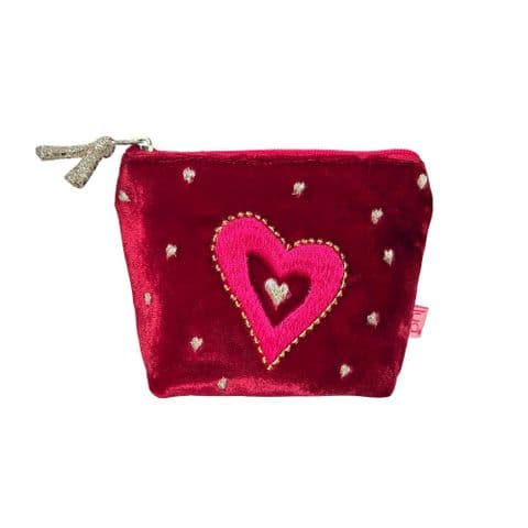 EMBROIDERED HEART MINI PURSE IN RED