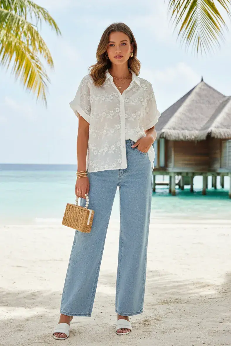 EMBROIDERY 3D FLORAL SHIRT WHITE