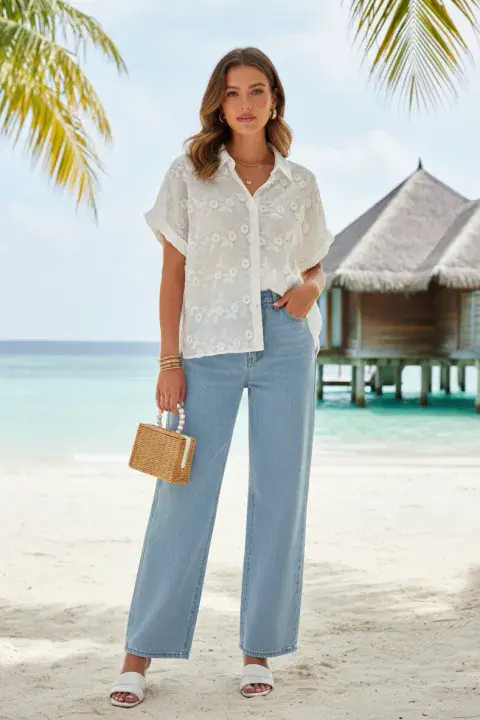 EMBROIDERY 3D FLORAL SHIRT WHITE