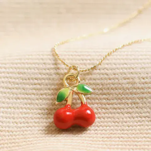 ENAMEL CHERRY PENDANT NECKLACE GOLD