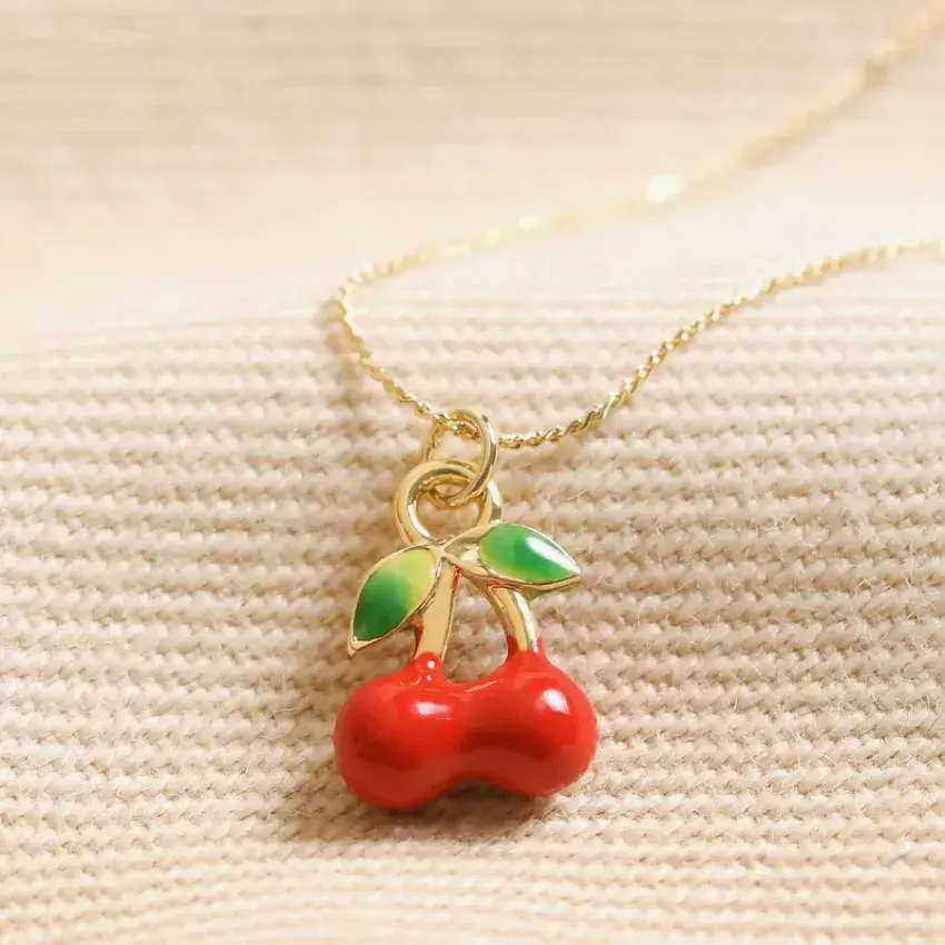 ENAMEL CHERRY PENDANT NECKLACE GOLD