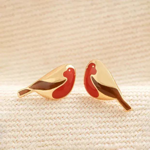 ENAMEL ROBIN STUD EARRINGS