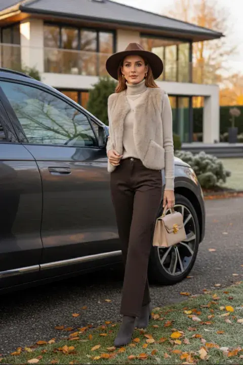 FAUX FUR WAISTCOAT CAMEL