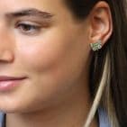FAUX GOLD PLATE GREEN ENAMEL & CRYSTAL BFLY EARRINGS