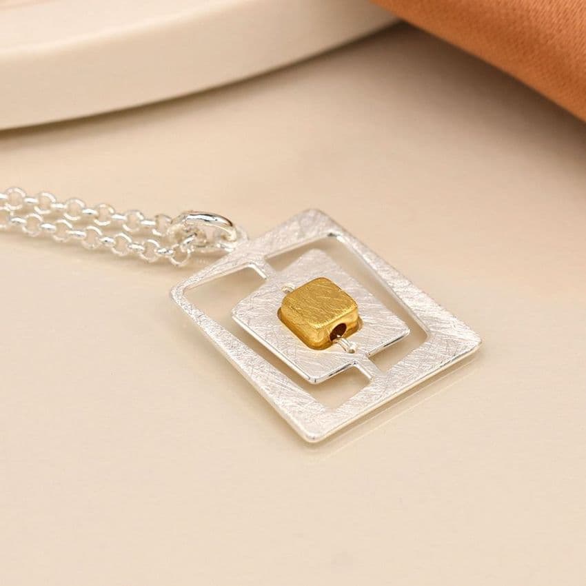 FAUX GOLD & SILVER PLATED IRREGULAR NESTED SQUARE NECKLACE