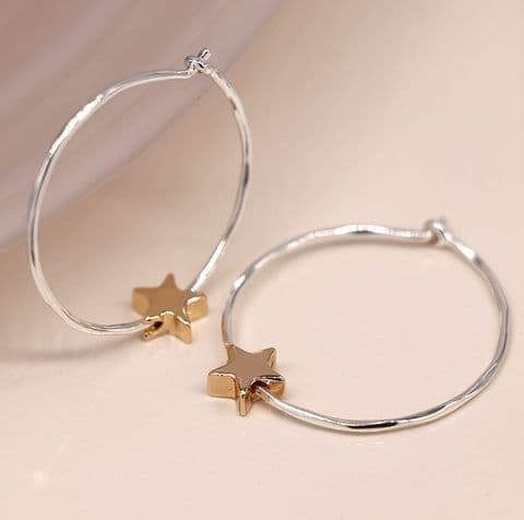 FAUX GOLD SINGLE STAR ROUND HOOP EARRINGS