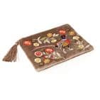 FAWN EMBROIDERED PHEASANT VELVET ZIP UP PURSE